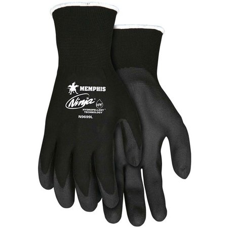 MCR SAFETY MCR Safety Ninja HPT PVC Coated Nylon Gloves, 15 Gauge, Large, Black N9699L